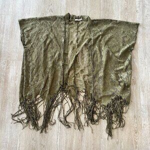 Womens Emerette Green Fringe Kimono Cardigan - L